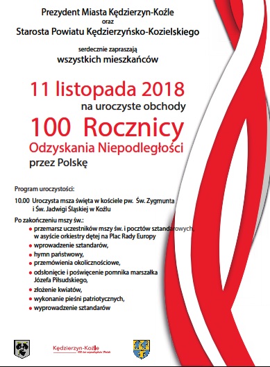 Uroczyste obchody 100 Rocznicy Odzyskania Niepodległości w naszym mieście – zaproszenie