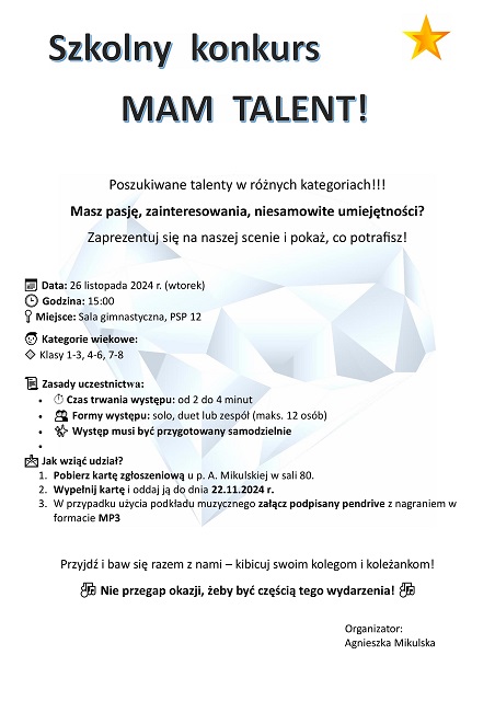 Szkolny konkurs – MAM TALENT